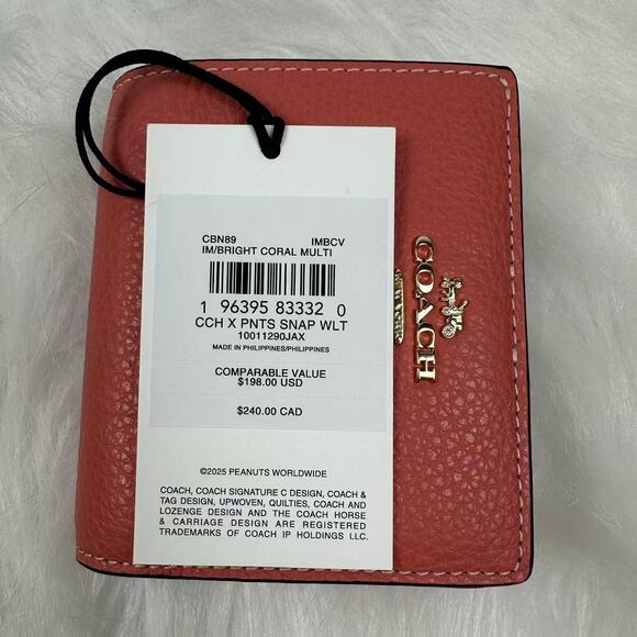 Coach X Peanuts Snap Wallet With Lucy In Leather/Bright Coral Multi CBN89 NWT - Picture 4 of 6